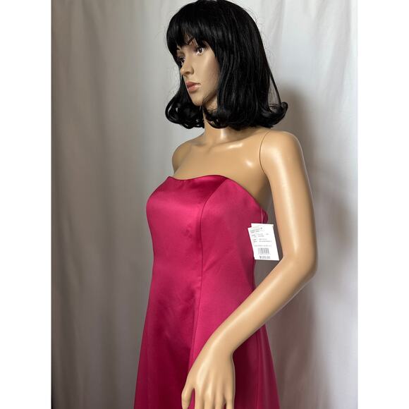 NWT David's Bridal strapless A line satin column maxi gown watermellon 8 - Picture 7 of 15